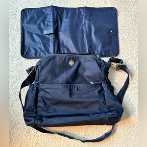 Tory Burch Navy Blue Diaper Bag with changing pad